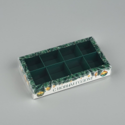 Изображение Коробка под 8 конфет с ячейками «Еловые веточки», 10×18.5×3 см